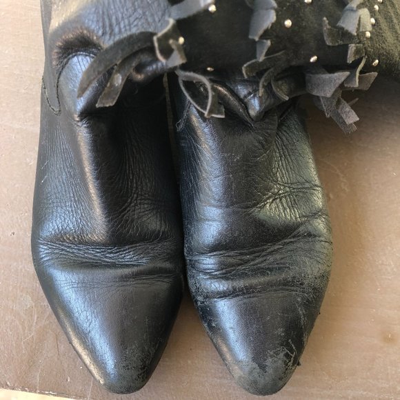 Vintage Black Leather Fringe Cowboy Boots - Picture 6 of 6